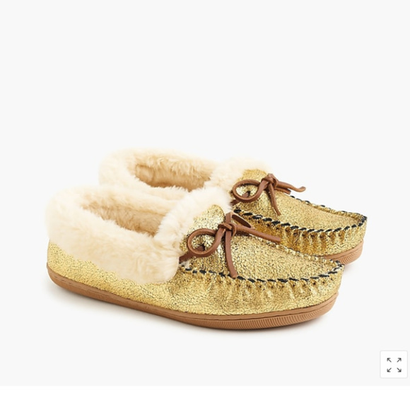 J.CREW lodge moccasin slippers in metallic gold - Picture 3 of 3